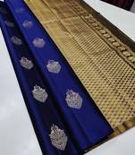 Blue silk blend banarasi saree with unstitched blouse piece