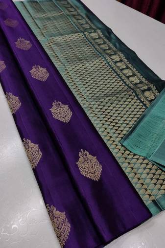 Navy blue soft silk blend banarasi jacuard work designer party wear saree with unstitched blouse piece