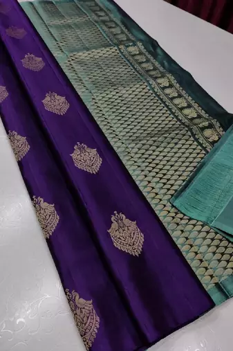 Navy blue soft silk blend banarasi jacuard work designer party wear saree with unstitched blouse piece