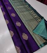 Navy blue silk blend banarasi saree with unstitched blouse piece