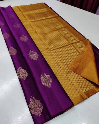 Wine silk blend banarasi saree with unstitched blouse piece 1