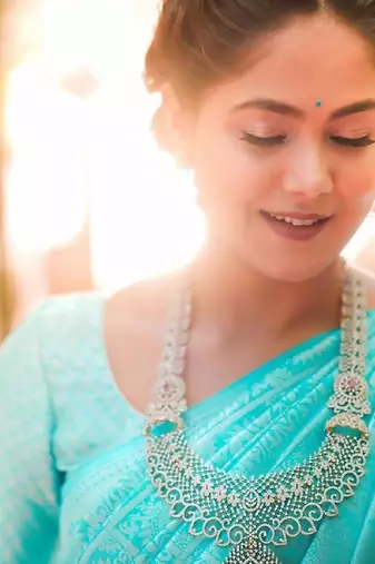Sky blue silk blend banarasi saree with unstitched blouse piece