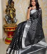 Black silk blend banarasi saree with unstitched blouse piece