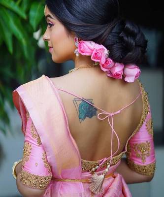 Baby pink silk blend banarasi saree with unstitched blouse piece 3