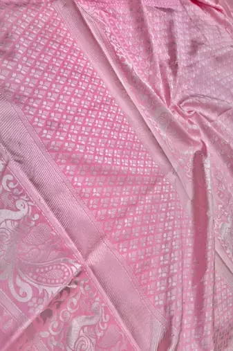 Baby pink silk blend banarasi saree with unstitched blouse piece