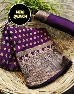 Wine silk blend banarasi saree with unstitched blouse piece 4