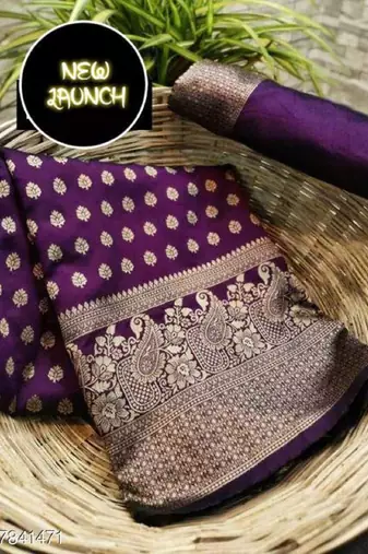 Wine silk blend banarasi saree with unstitched blouse piece