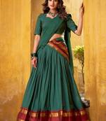 Fabulous Teal Green Zari Weaving Chanderi Mehendi Wear Half Saree Lehenga