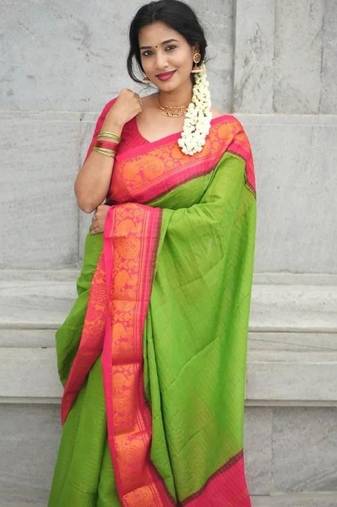 Parrot pink soft silk blend banarasi jacuard work designer party wear saree with unstitched blouse piece