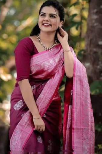 White pink soft silk blend banarasi jacuard work designer party wear saree with unstitched blouse piece