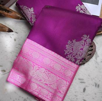 White pink silk blend banarasi saree with unstitched blouse piece 4