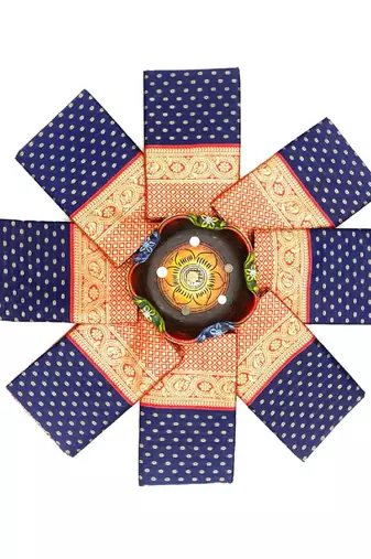 Blue red silk blend banarasi saree with unstitched blouse piece