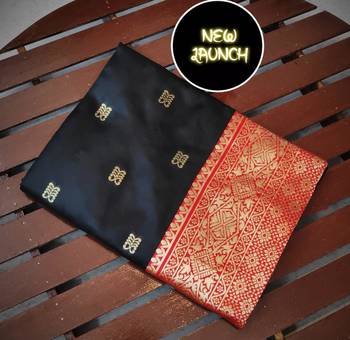Black red silk blend banarasi saree with unstitched blouse piece 4