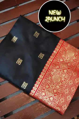 Black red silk blend banarasi saree with unstitched blouse piece