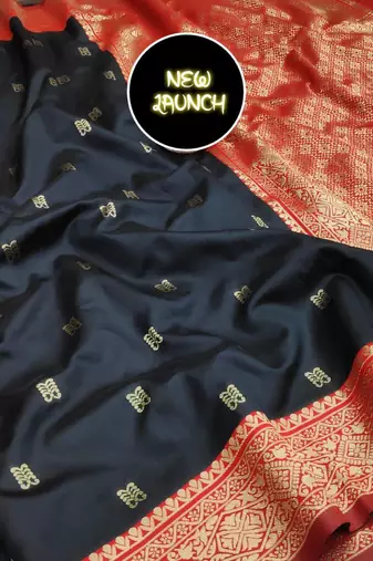 Black red silk blend banarasi saree with unstitched blouse piece