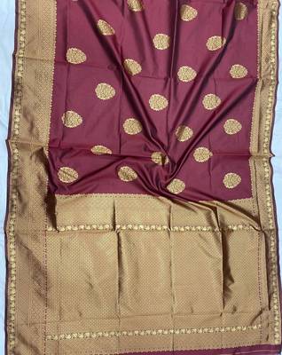 Wine silk blend banarasi saree with unstitched blouse piece 4