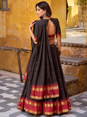 Fantastic Black Zari Weaving Chanderi Function Wear Half Saree Lehenga 5