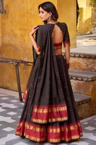 Fantastic Black Zari Weaving Chanderi Function Wear Half Saree Lehenga