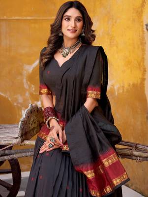 Fantastic Black Zari Weaving Chanderi Function Wear Half Saree Lehenga 6