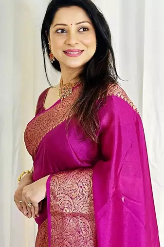 Pink soft silk blend banarasi jacuard work designer party wear saree with unstitched blouse piece