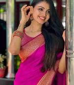 Pink silk blend banarasi saree with unstitched blouse piece
