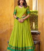 Terrific Green Zari Weaving Chanderi Event Wear Half Saree Lehenga