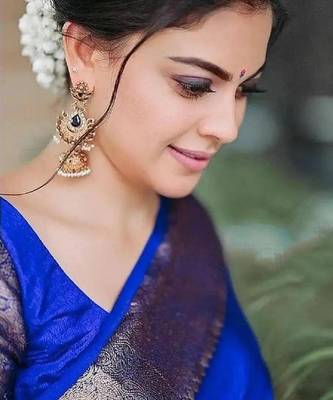 Royal blue silk blend banarasi saree with unstitched blouse piece 3