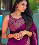Wine silk blend banarasi saree with unstitched blouse piece