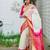 White pink soft silk blend banarasi jacuard work designer party wear saree with unstitched blouse piece