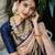Blue white silk blend banarasi saree with unstitched blouse piece