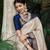 Blue white silk blend banarasi saree with unstitched blouse piece