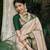 Green white silk blend banarasi saree with unstitched blouse piece