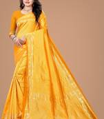Yellow silk blend banarasi saree with unstitched blouse piece