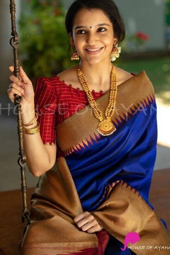 Blue white soft silk blend banarasi jacuard work designer party wear saree with unstitched blouse piece