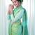 Sea green soft silk blend banarasi jacuard work designer party wear saree with unstitched blouse piece