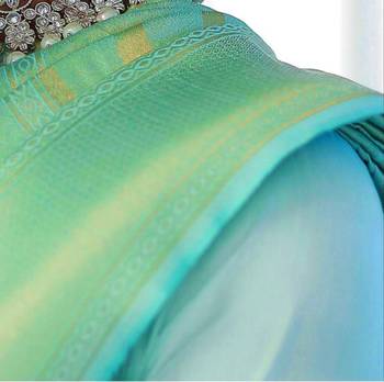 Sea green silk blend banarasi saree with unstitched blouse piece 5
