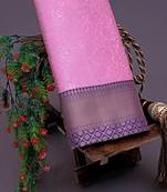 Pink blue silk blend banarasi saree with unstitched blouse piece