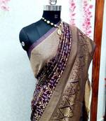 Wine silk blend banarasi saree with unstitched blouse piece