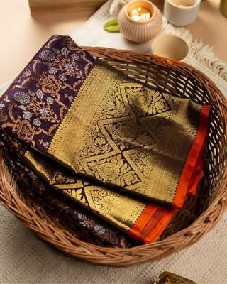 Wine silk blend banarasi saree with unstitched blouse piece 2