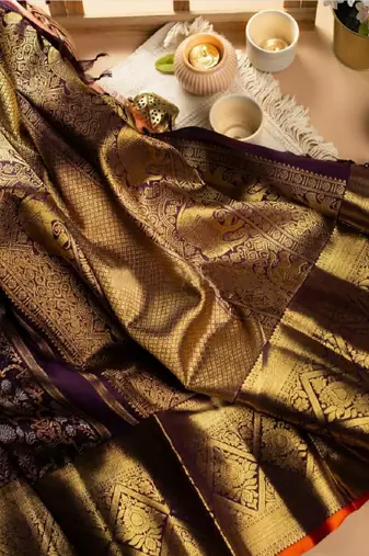 Wine silk blend banarasi saree with unstitched blouse piece