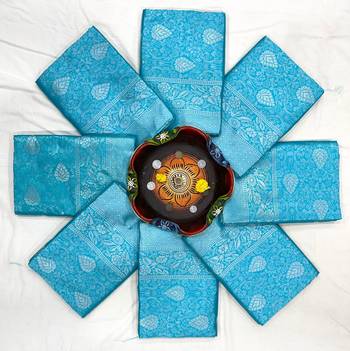 Sky blue silk blend banarasi saree with unstitched blouse piece 5