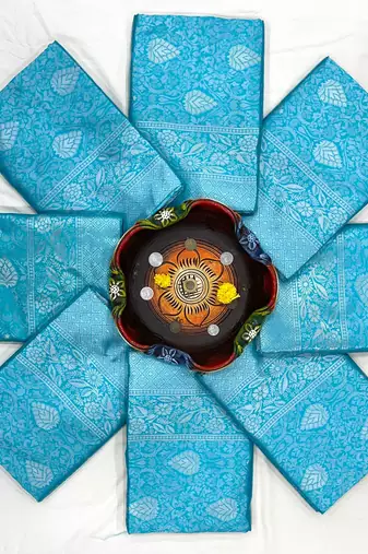 Sky blue silk blend banarasi saree with unstitched blouse piece