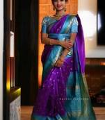 Wine rama silk blend banarasi saree with unstitched blouse piece