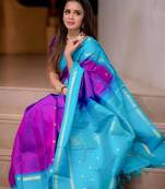 Wine rama silk blend banarasi saree with unstitched blouse piece