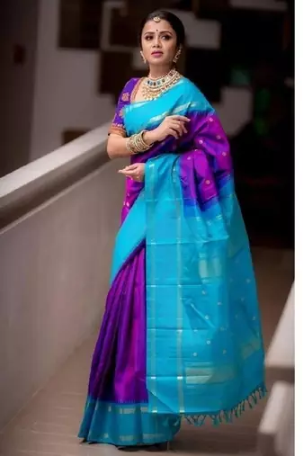 Wine rama silk blend banarasi saree with unstitched blouse piece