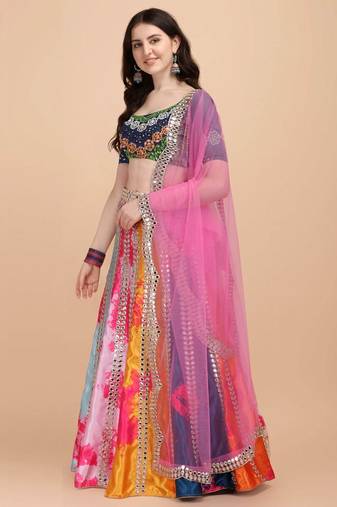 Vibrant Multi Color Digital Print Lehenga Choli with Mirror Work