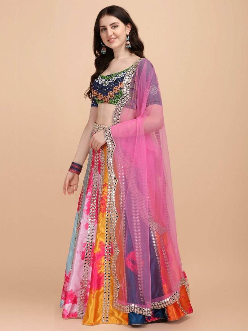 Vibrant Multi Color Digital Print Lehenga Choli with Mirror Work