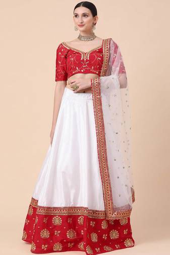 Red Traditional Embroidered Lehenga with Organza Dupatta