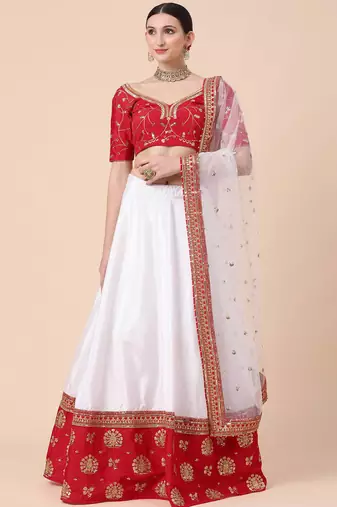 Red Traditional Embroidered Lehenga with Organza Dupatta