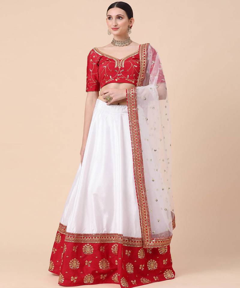 Red Traditional Embroidered Lehenga with Organza Dupatta